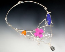 Sterling silver twig collar with mixed gemstones