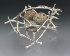 Twig nest brooch with beachstones