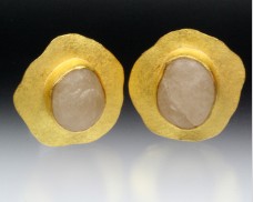 Convex beachstone disc earrings