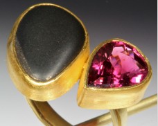 Basalt and gemstone ring
