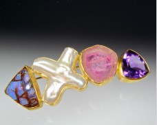 Mixed gemstone brooch