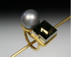 Pyrite & pearl ring