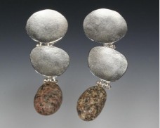 Three piece disc and stone earring