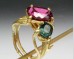 Twig ring with two tourmalines
