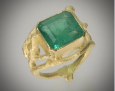 Bezel-Set Emerald Twig Ring
