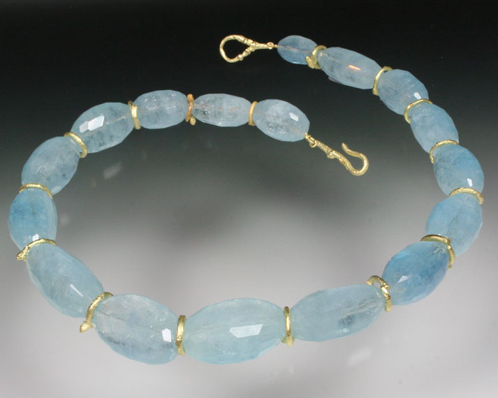Aquamarine necklace with 18K twig spacers