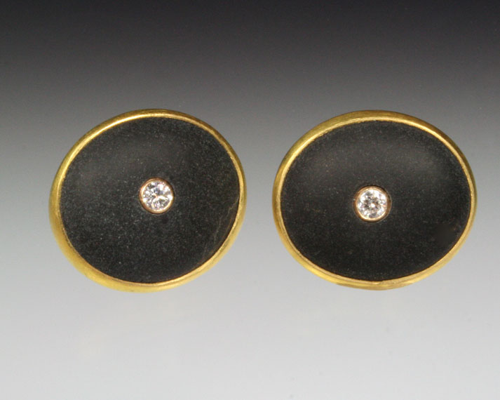 Basalt earrings with diamonds