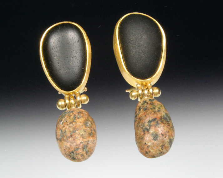 Hinged basalt & granite earrings