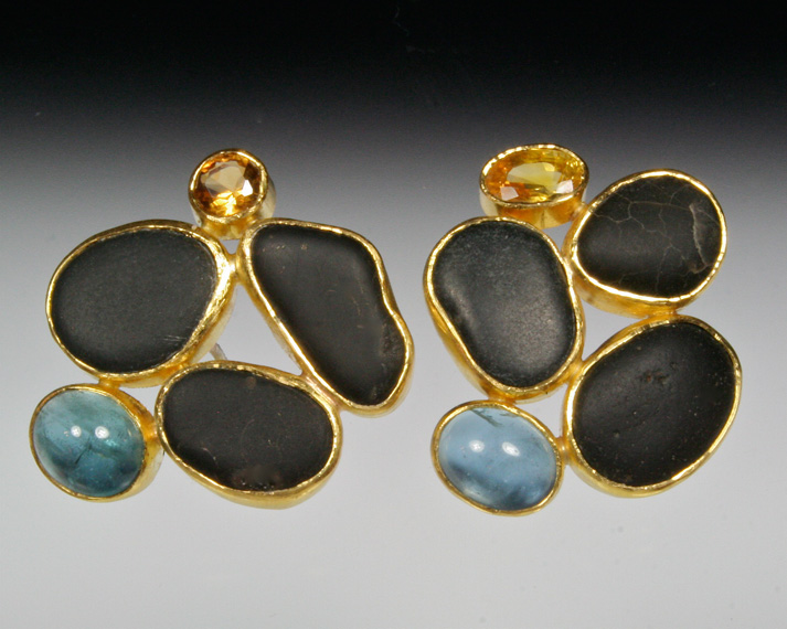 Basalt and gemstone earrings