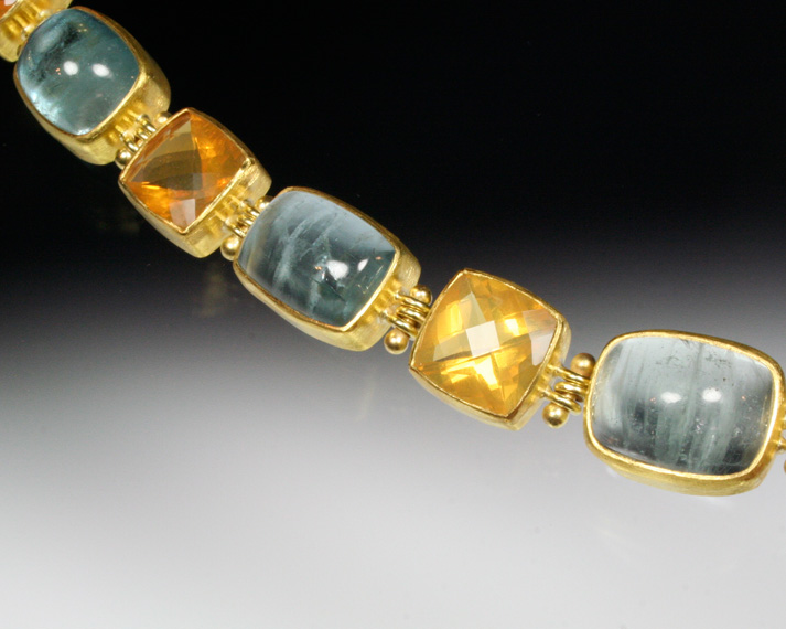 Aquamarine and fire opal bracelet