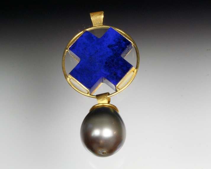 Small lapis X pendant with pearl