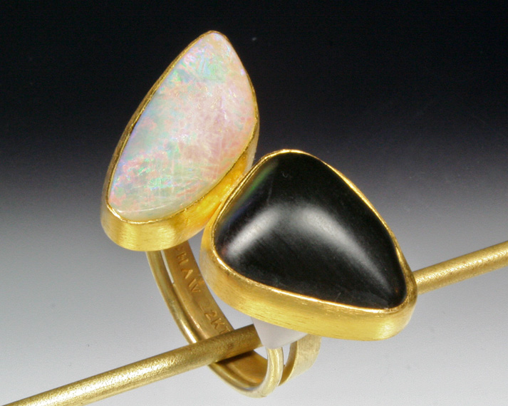Basalt & opal ring