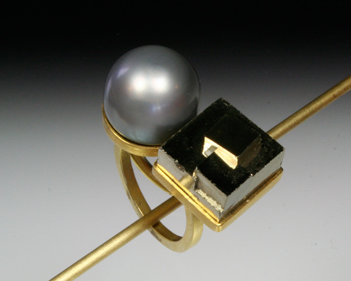 Pyrite & pearl ring