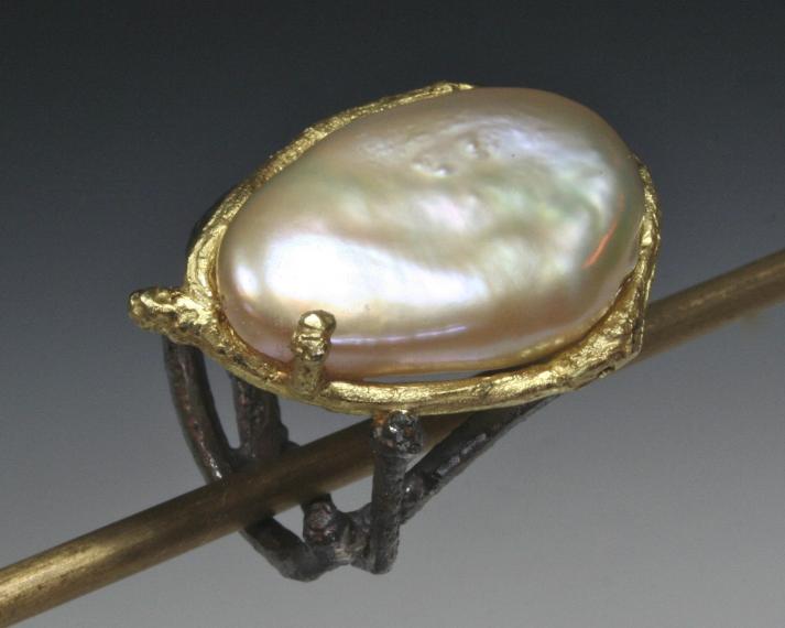 Pearl and twig ring