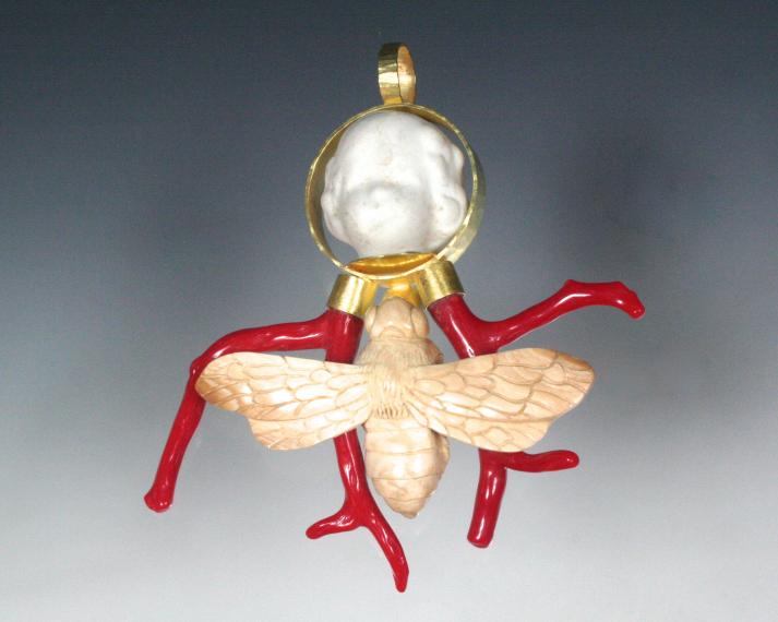 Girl, moth and coral	 pendant