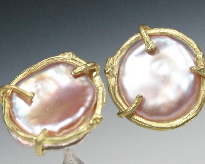 Coin pearl twig earrings