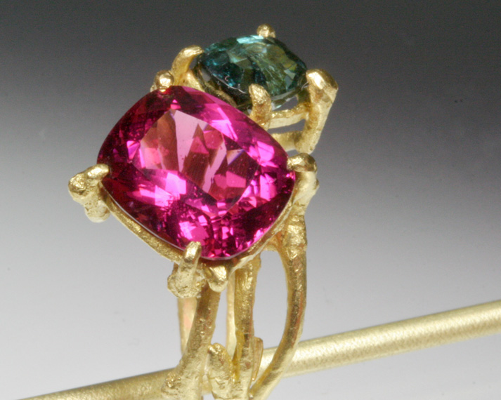Twig ring with tourmalines