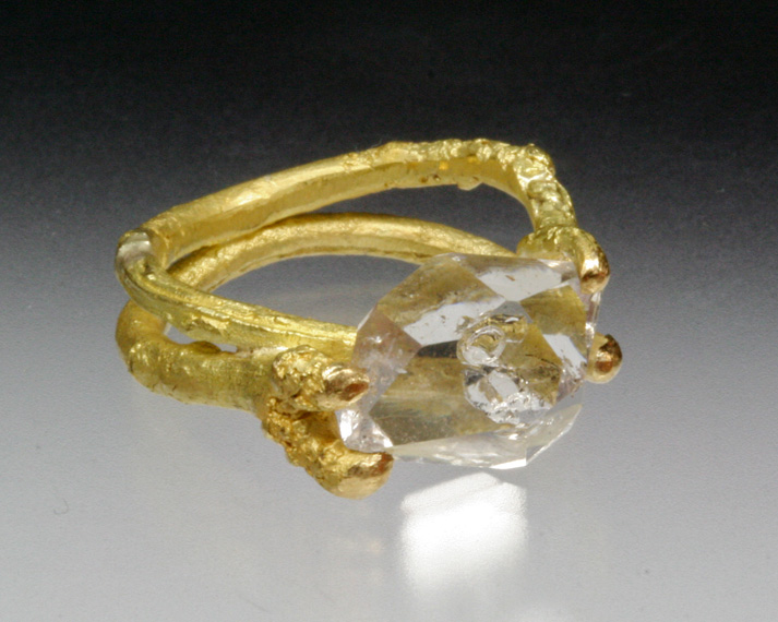 Herkimer diamond twig ring